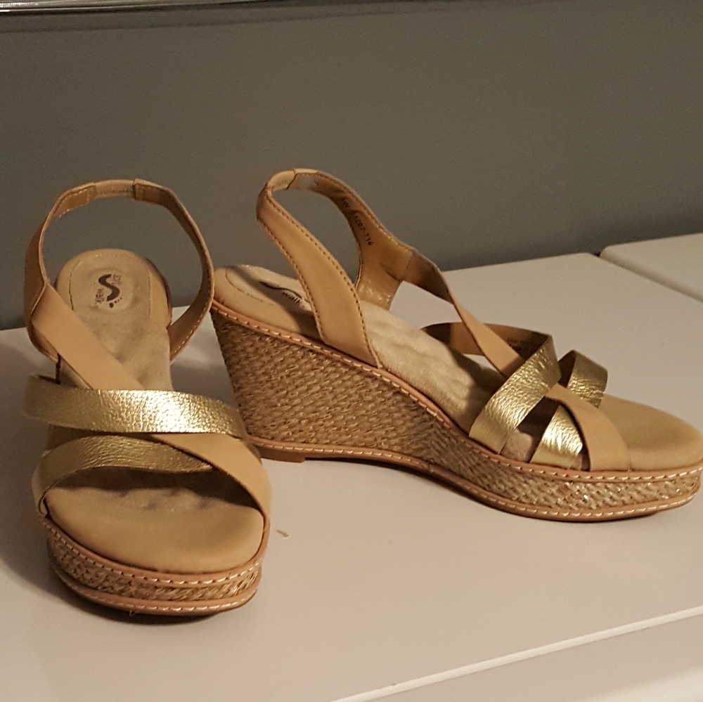 Gold and beige platform sandals